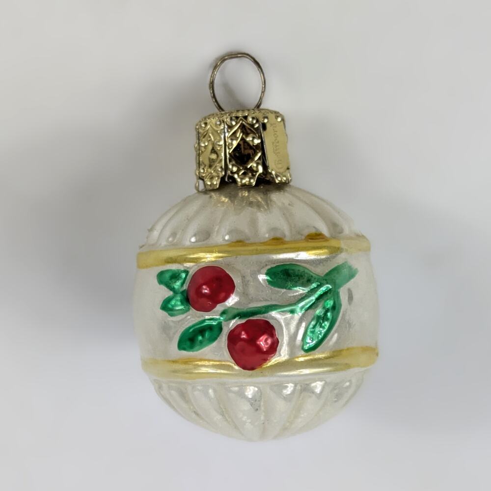 Christborn Handblown Glass Christmas Ornament Holly Berry Miniature 1.25 Germany